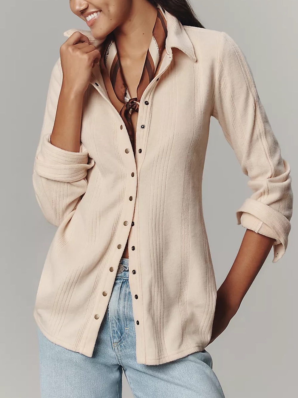 Anthropologie Pilcro Brushed Buttondown Cardigan Sweater Top Ivory Cream XS